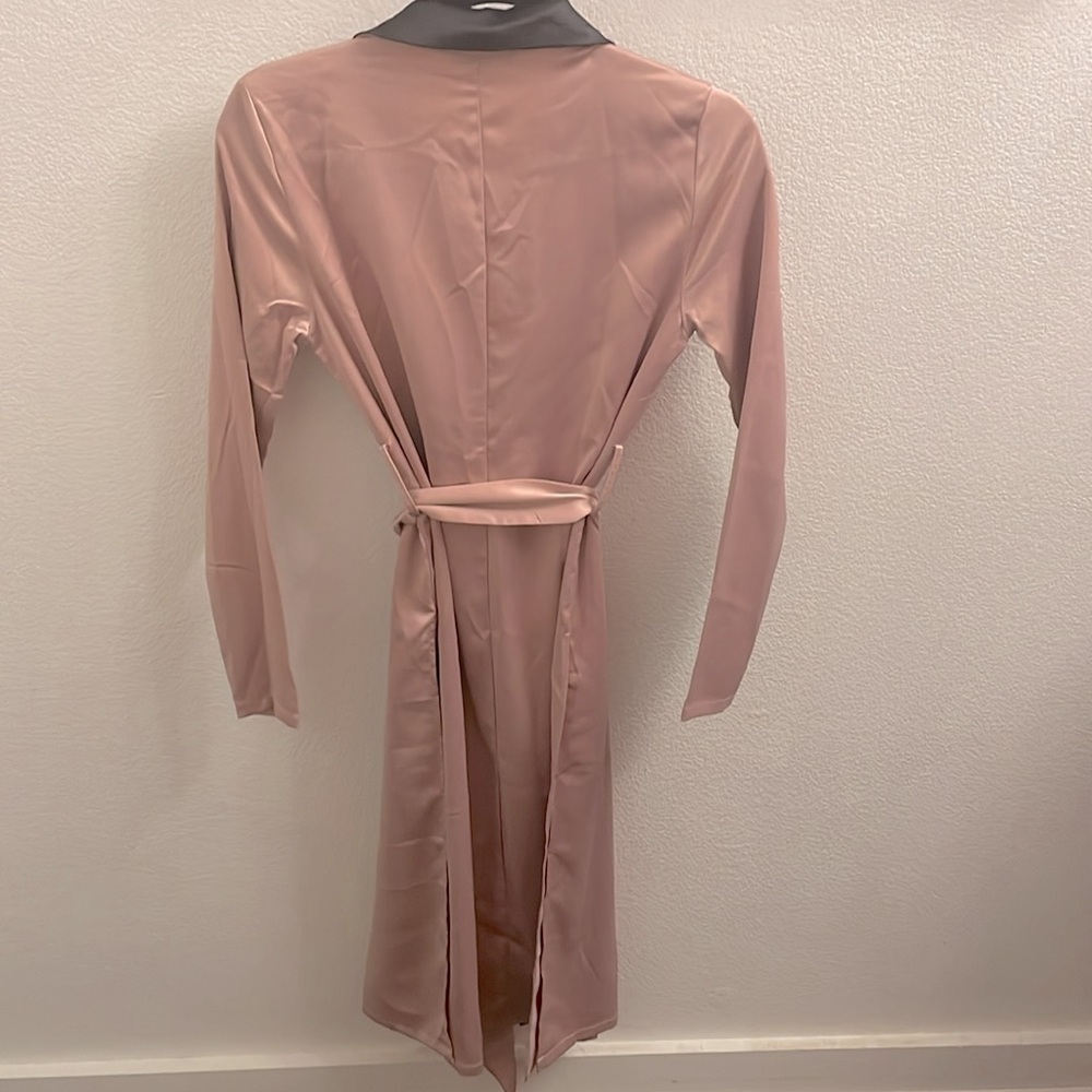 Fashion Nova Pink Satin Belted Trench Coat - Picture 2 of 6